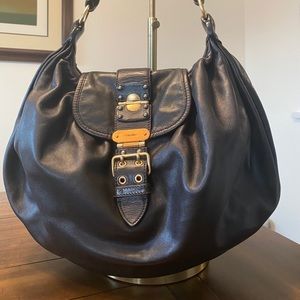 Miu Miu Black Leather Buckle Flap Two-Way Hobo Bag
